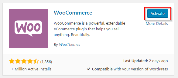 Activating WooCommerce