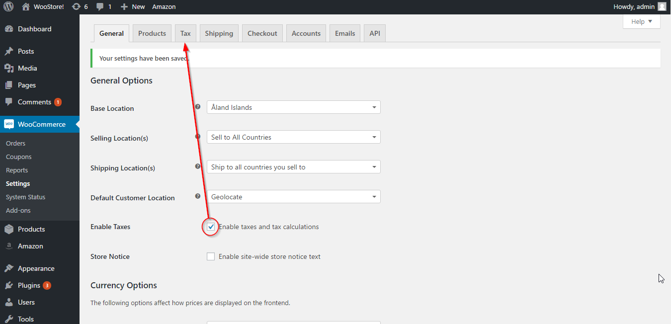 Enabling Tax Tab
