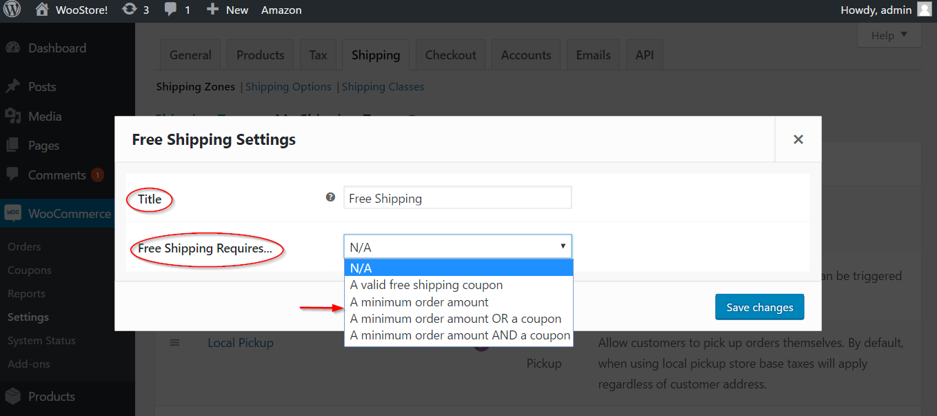 Setting up free shipping