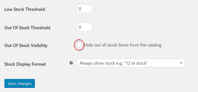 Hiding out of stock products