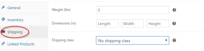 Product shipping settings