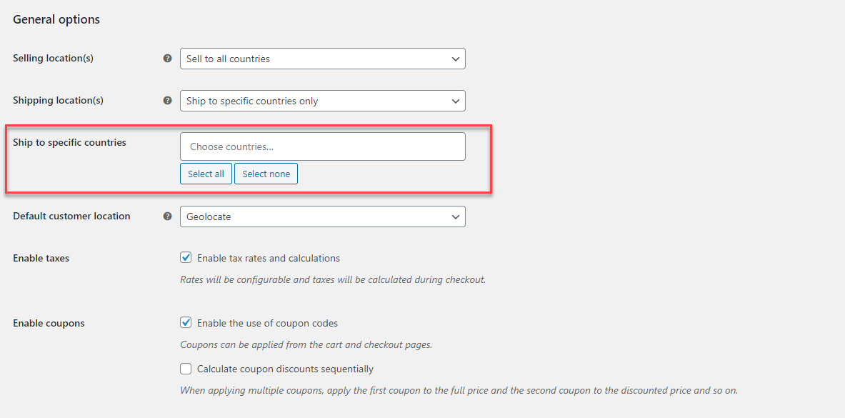 Shipping specific countries - LearnWoo