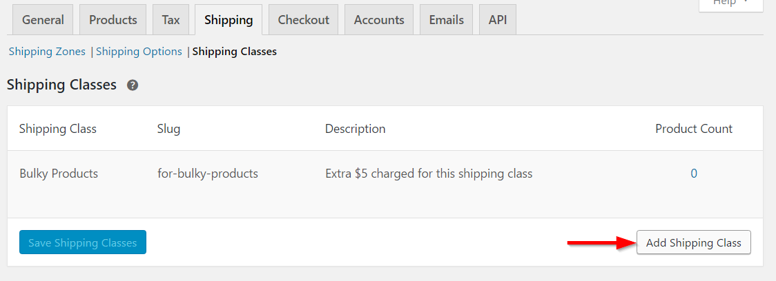 Displaying shipping classes