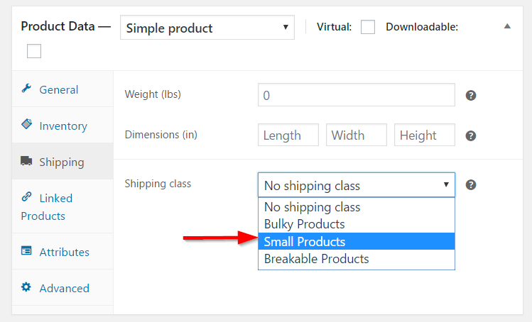 Adding product shipping class