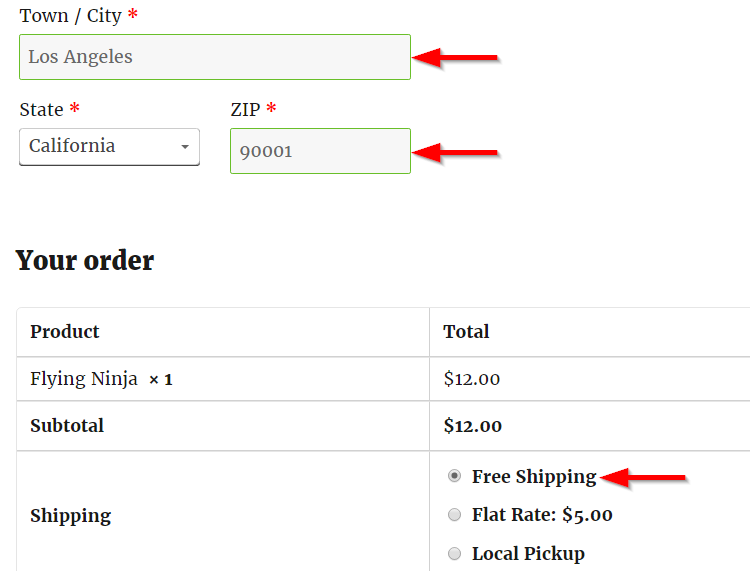 Displaying default shipping method according to the shipping zone