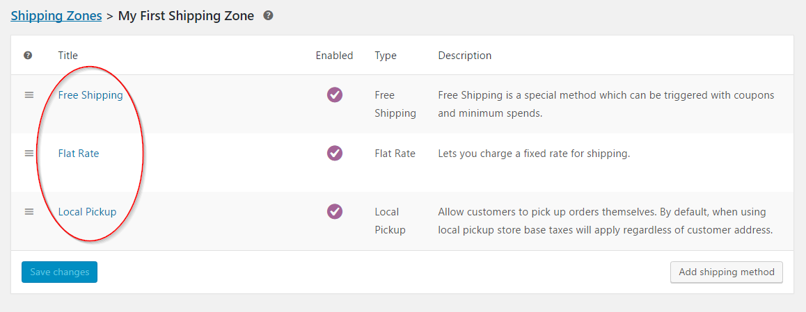 Default shipping order for the first zone