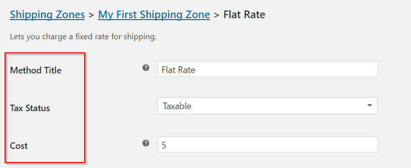 Flat Rate Settings