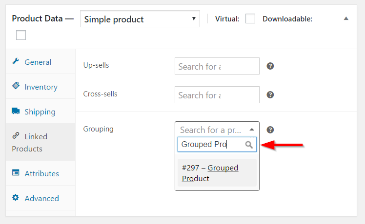 Linking child product to the grouped product