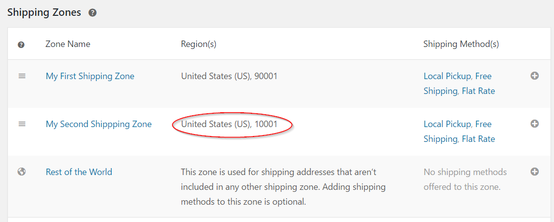 Setting the second shipping zone