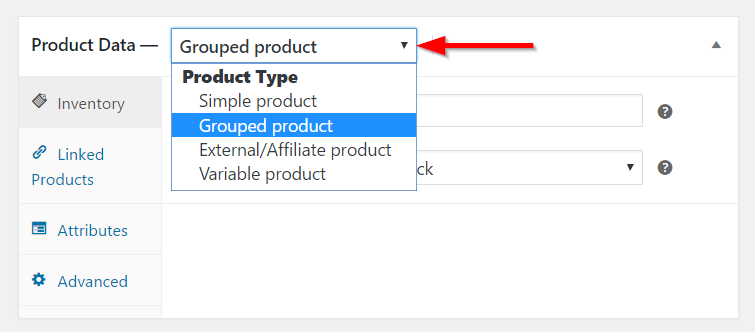 Selecting the product type