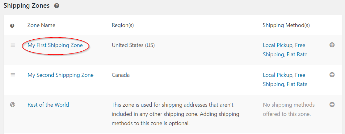Selecting a shipping zone