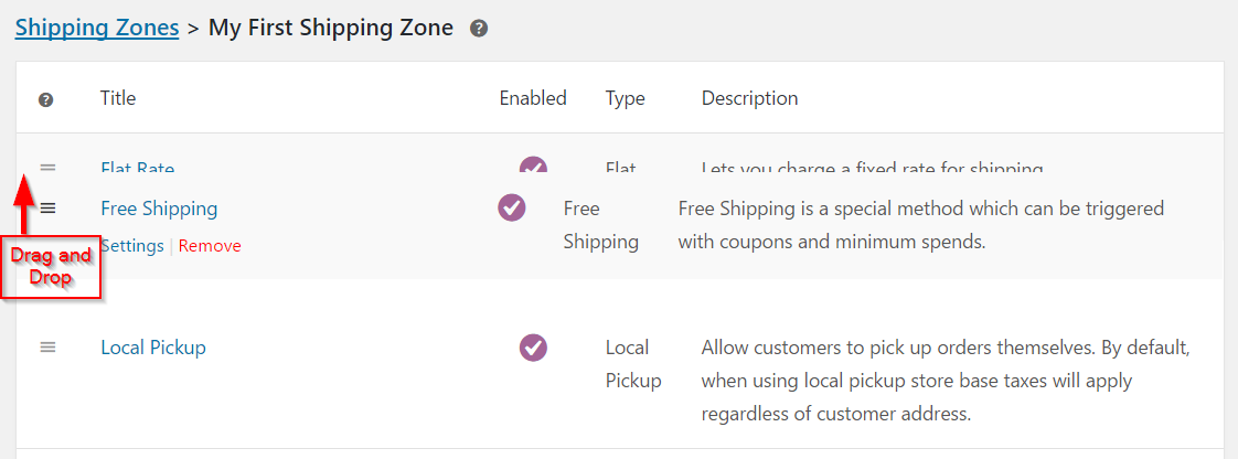 Changing the default shipping method for a zone