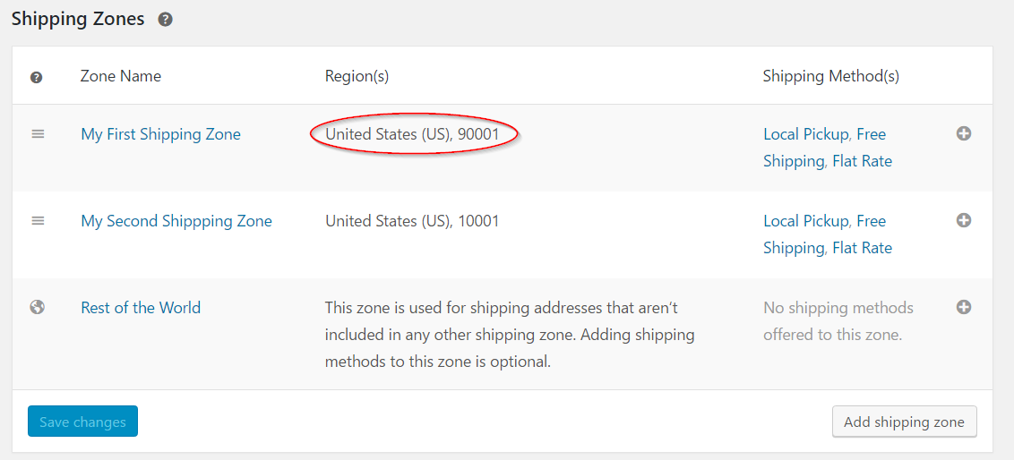 Shipping zone with zip code limit