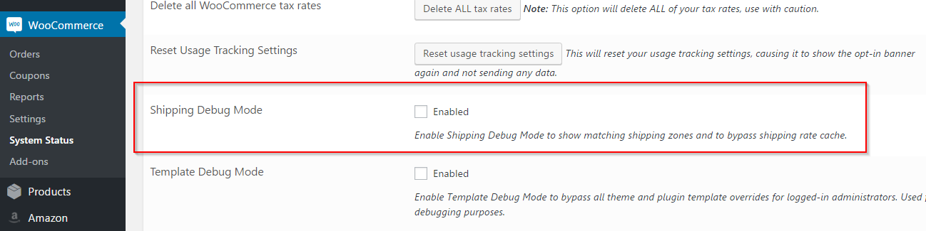 Enabling Shipping debug mode