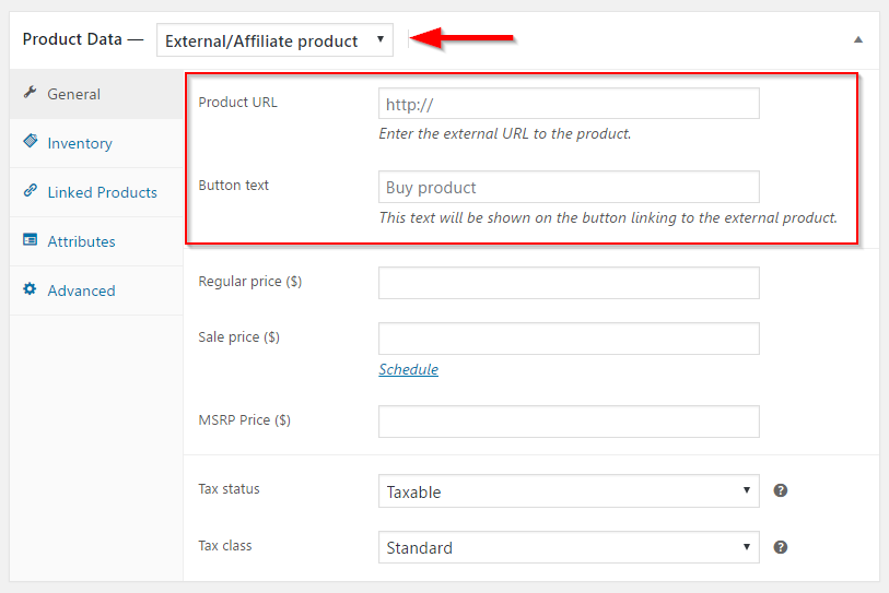 Adding an external product