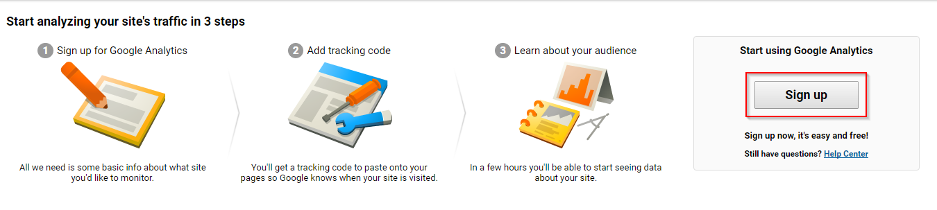 Signing up to Google Analytics