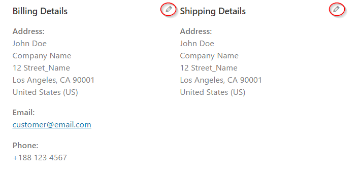 View billing and shipping details