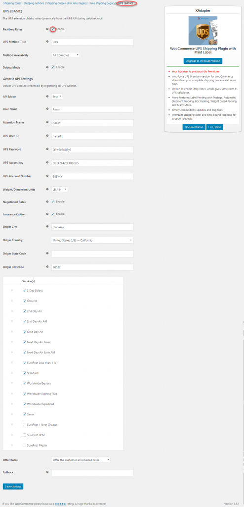 UPS Basic Version Settings Page - LearnWoo