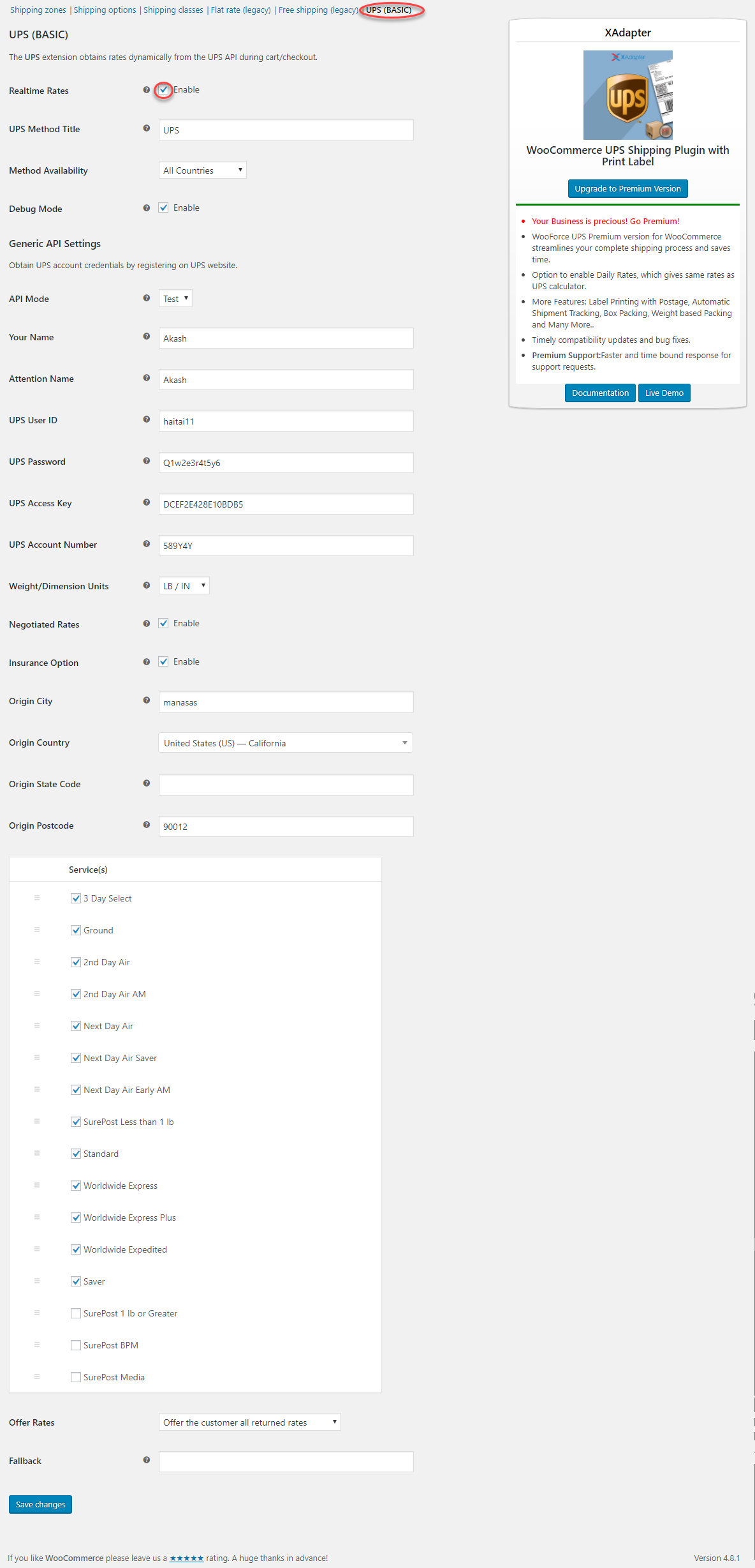 UPS Basic Version Settings Page - LearnWoo