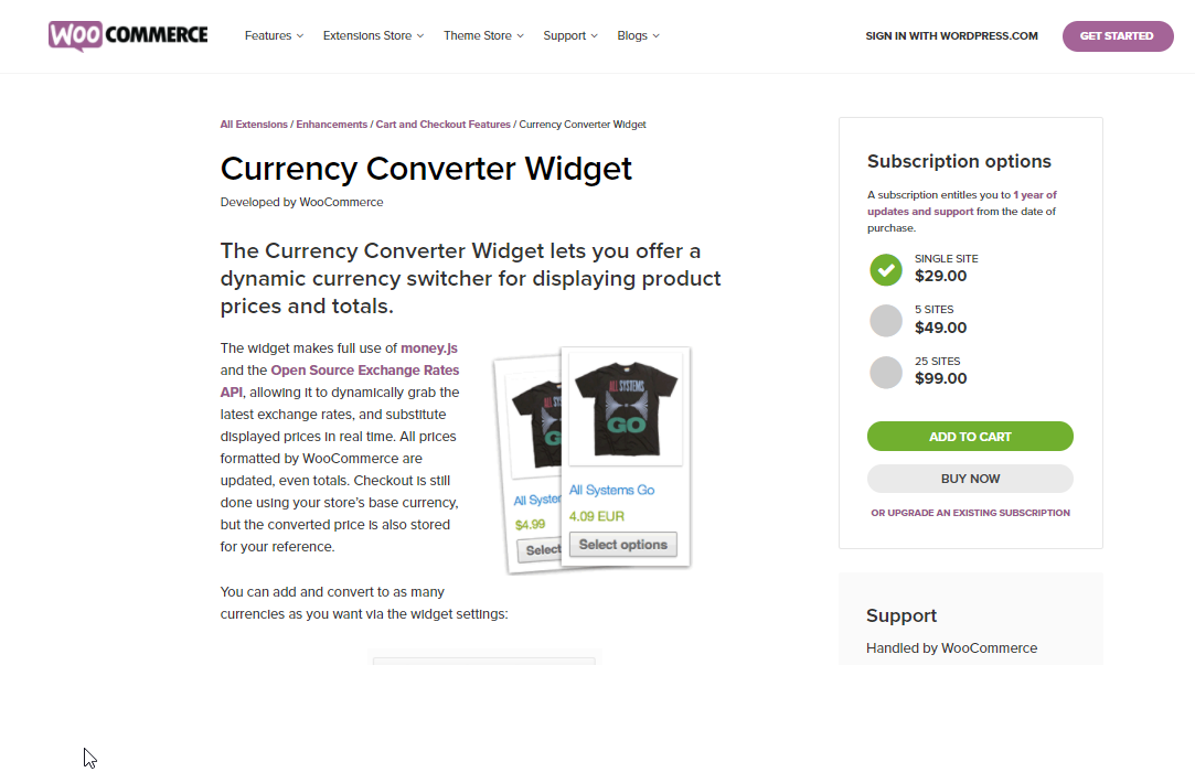 The widget is a popular option for currency conversion in WooCommerce