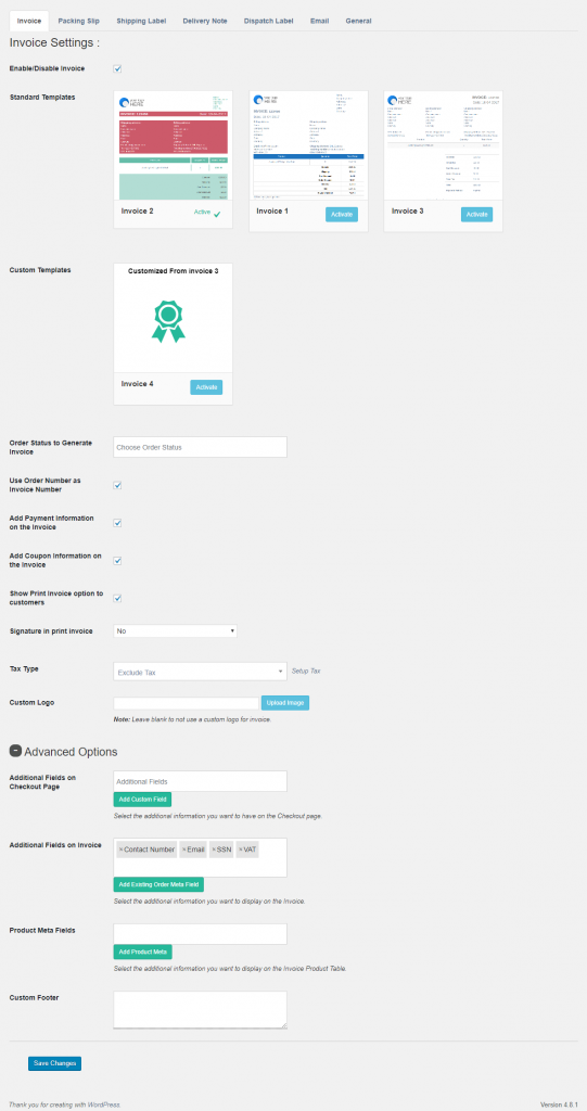 XAdapter Invoice Settings Page - LearnWoo