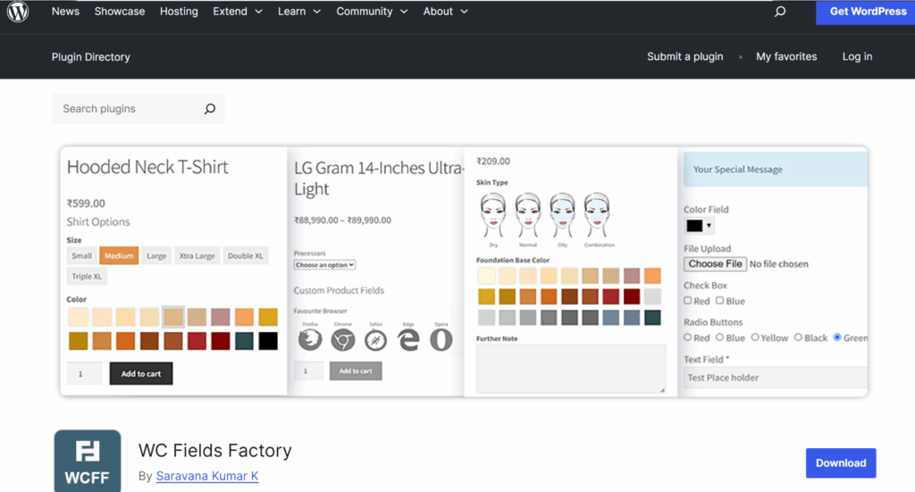 WC fields Factory dashboard