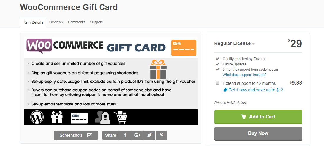 Image depicting WooCommerce Gift Card plugin on CodeCanyon