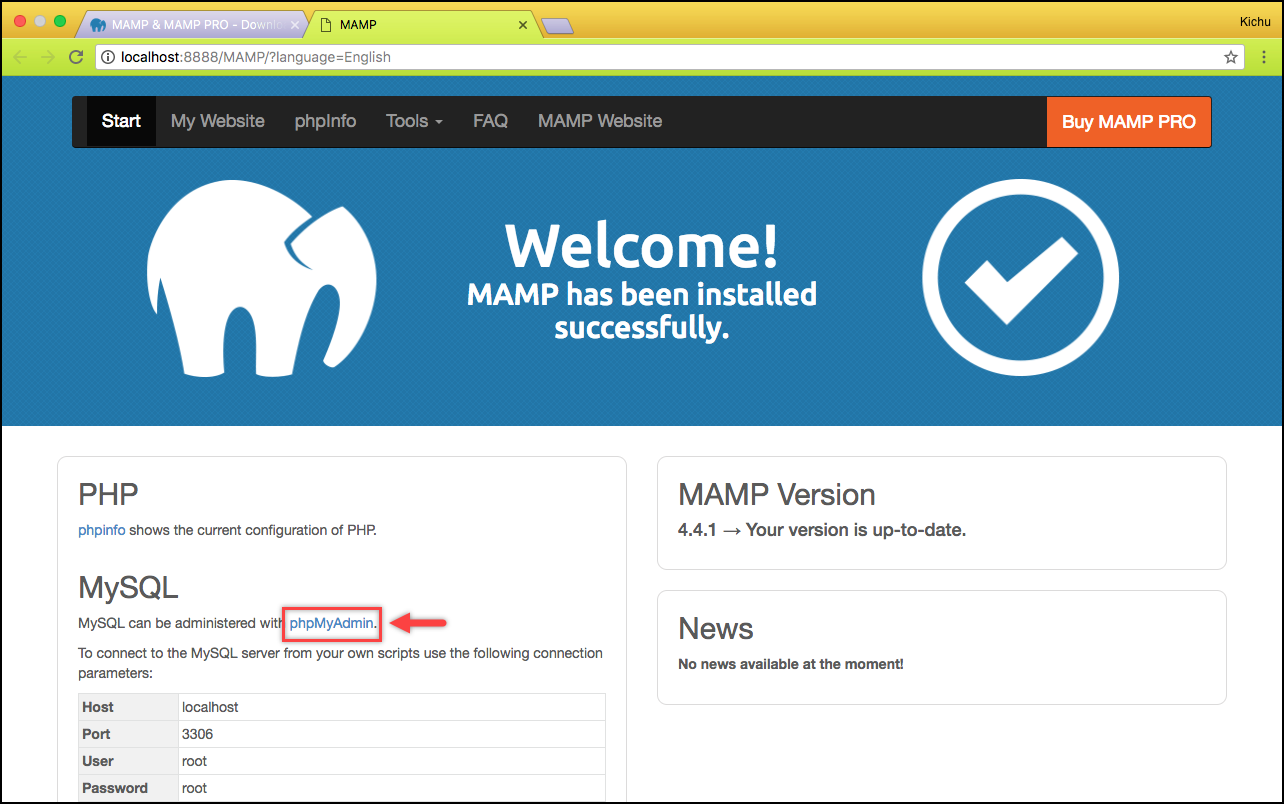 Installing WordPress | phpMyAdmin option in MAMP