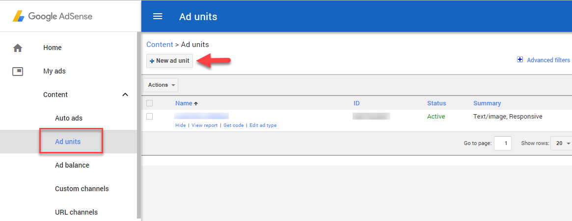 Screenshot showing the process of creating a new ad unit for WordPress AdSense integration