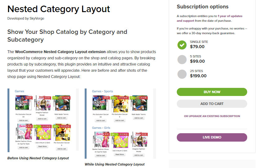 Screenshot of nested category layout extension for customize woocommerce product search article