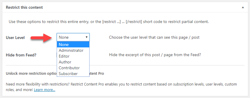 Screenshot showing how to restrict content