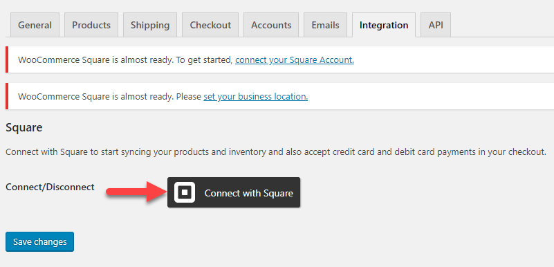 screenshot of settings page for WooCommerce Square integration for the WooCommerce multichannel article