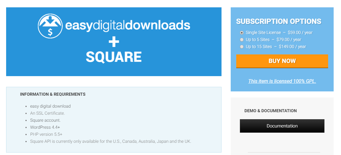 Screenshot of Easy Digital Downloads Square plugin