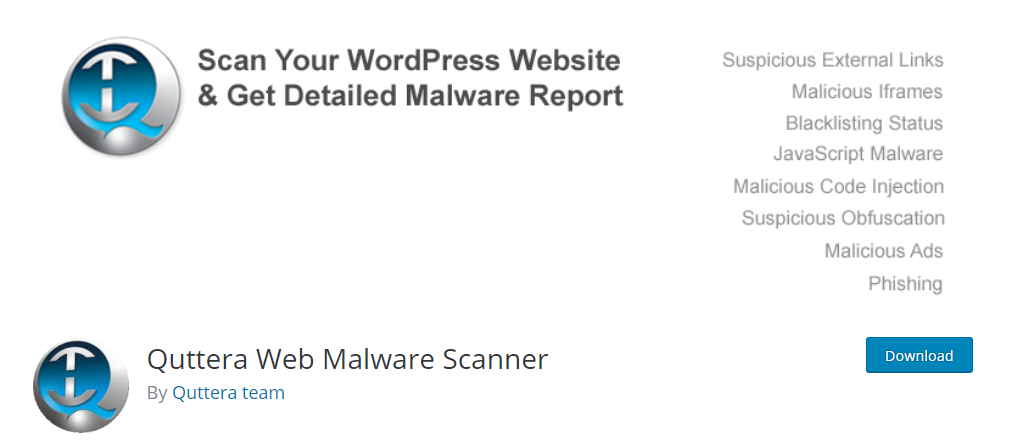 screenshot of Quttera malware scanner plugin
