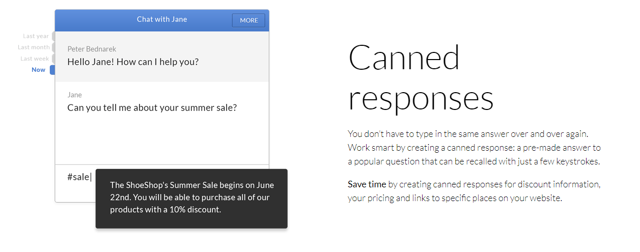 screenshot of an example of canned response in live chat