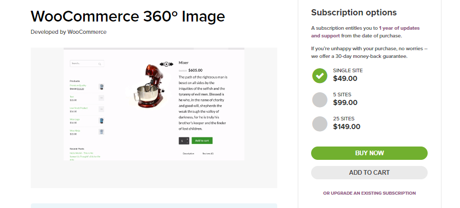 screenshot of WooCommerce 360 degree images
