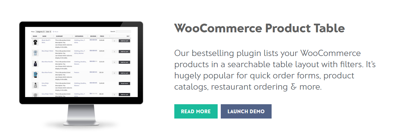 screenshot of WooCommerce Product Table Plugin