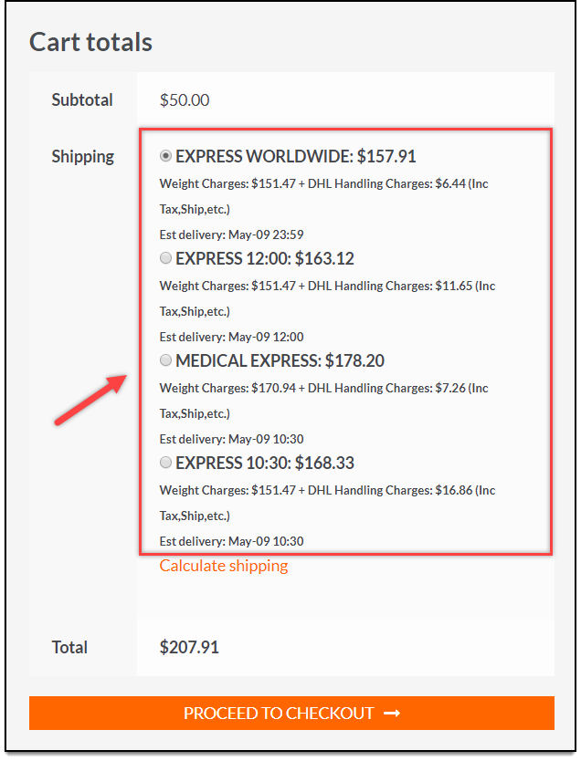 Express Shipping  Charges Via DHL 