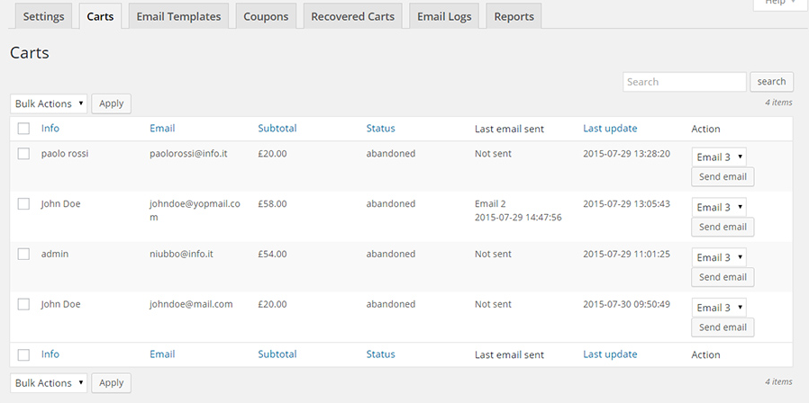 WooCommerce Abandoned Cart Recovery Email plugins