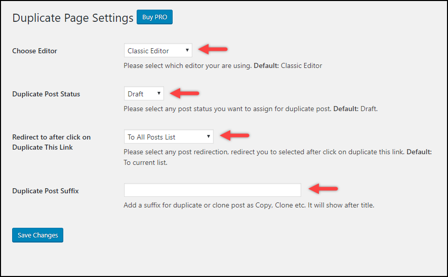 Duplicate a Page in WordPress | Duplicate Page plugin settings