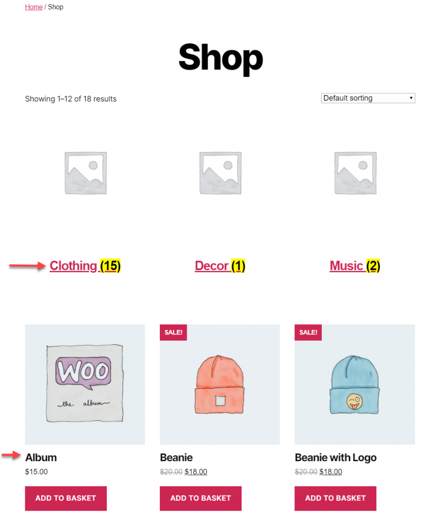 show categories on shop page