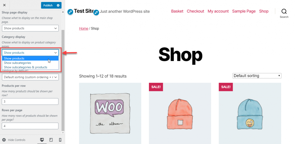 show categories on shop page