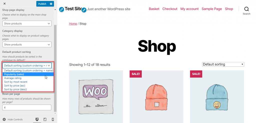 show categories on shop page