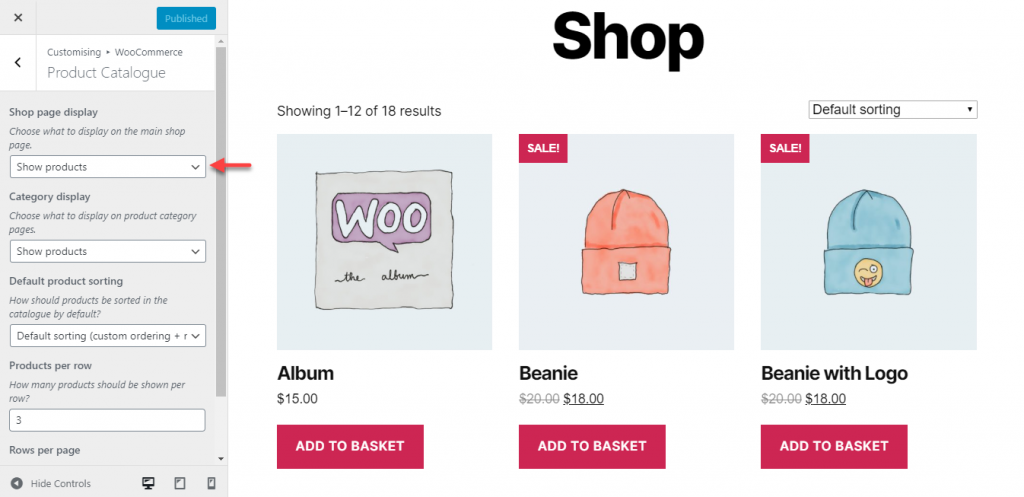 show categories on shop page