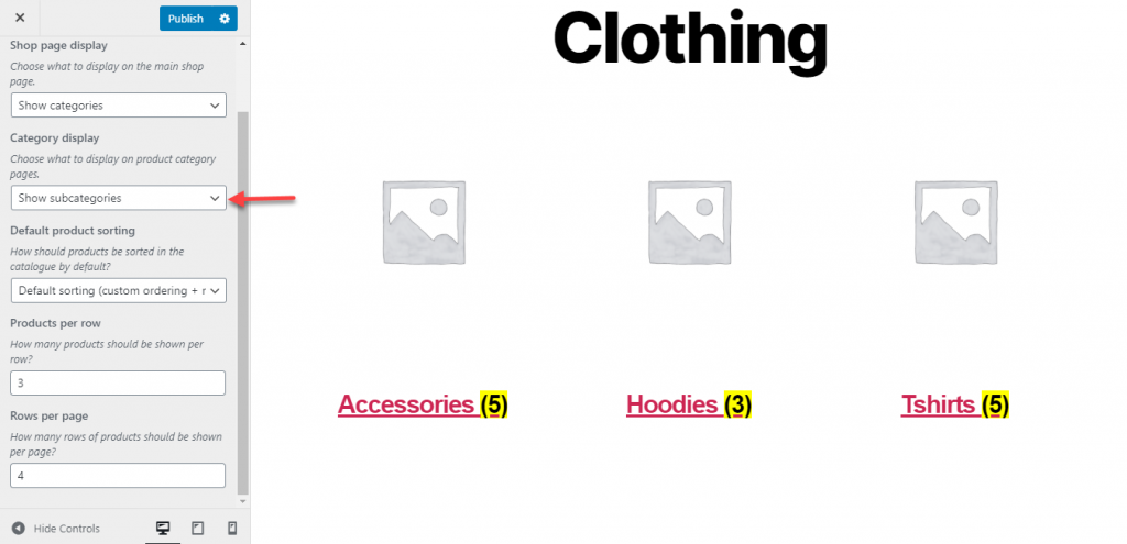show categories on shop page