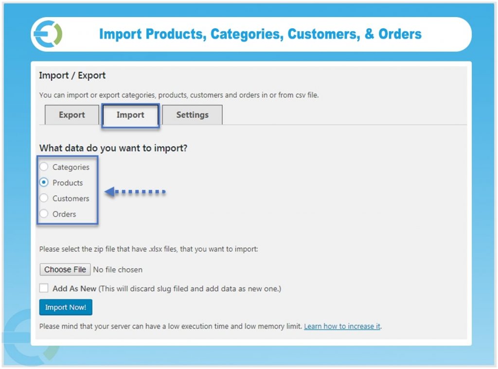 export and import woocommerce products