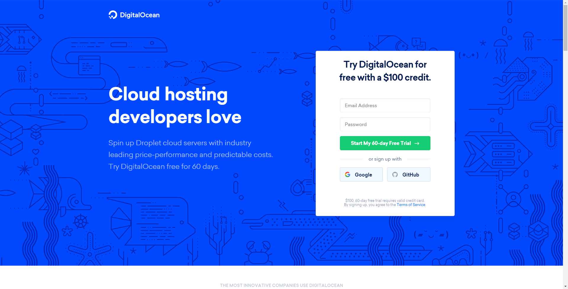 digital ocean homepage