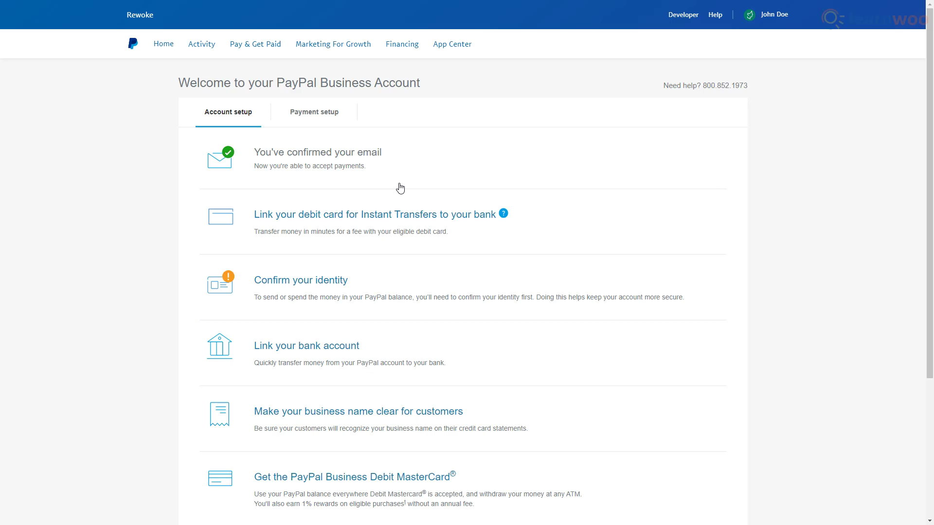 Paypal business account dashboard