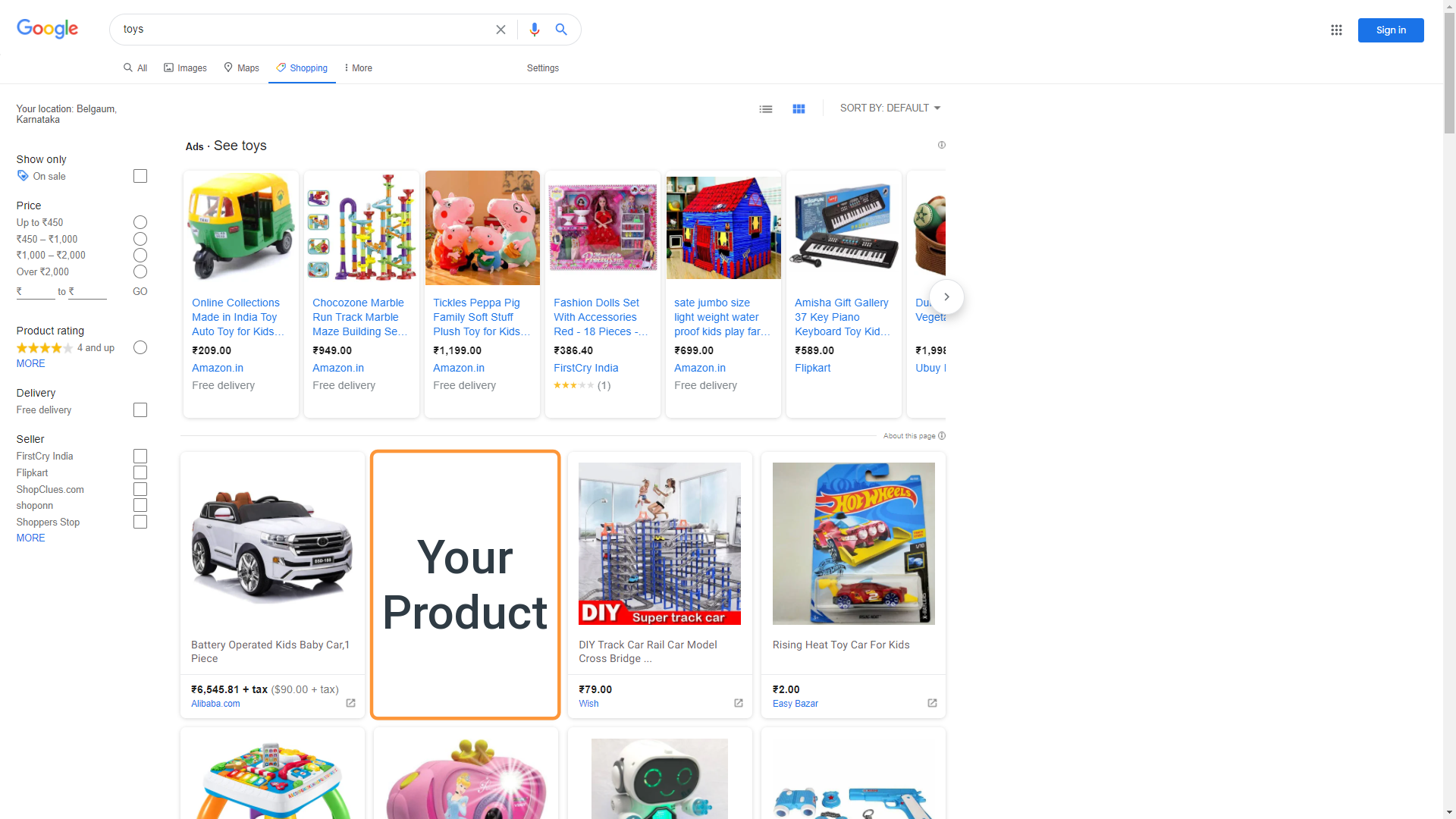 Google Shopping results