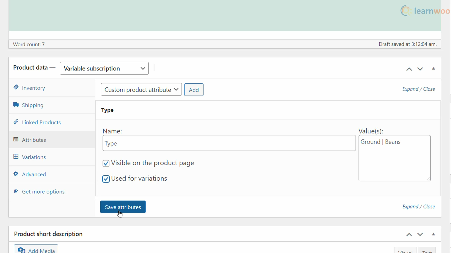 WooCommerce subscription products attributes